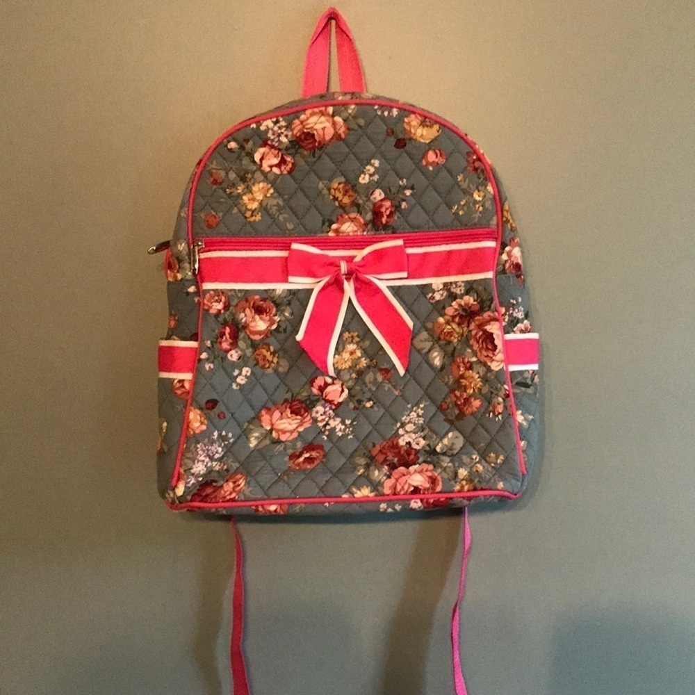 Floral Gray Backpack with Pink Accents